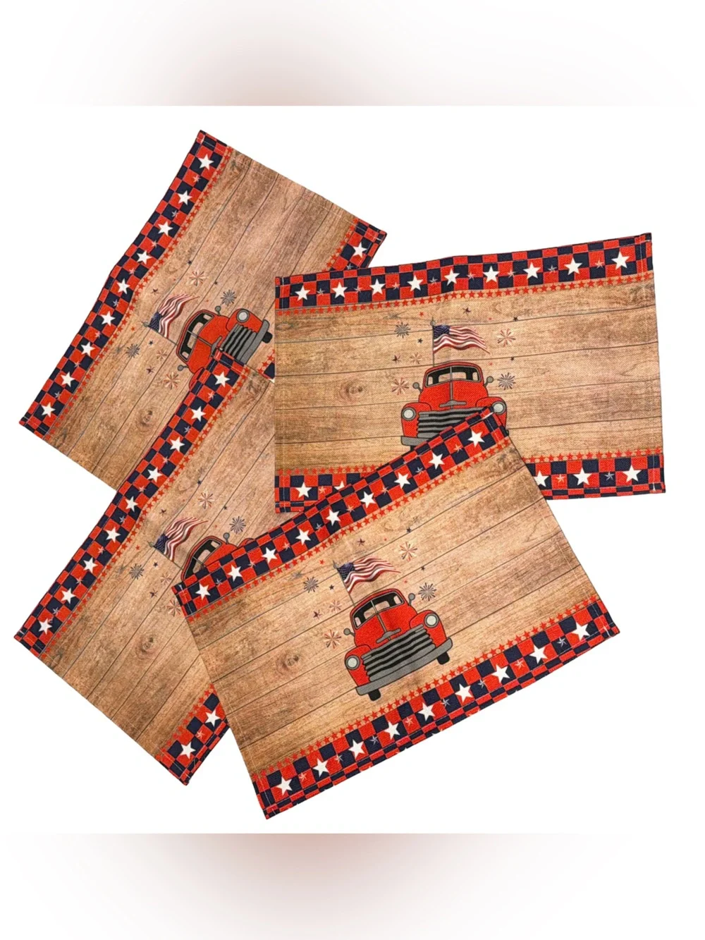 Patriotic - Set of 4 Placemats - USA Flag Farm Truck Placemats for Dining Table
